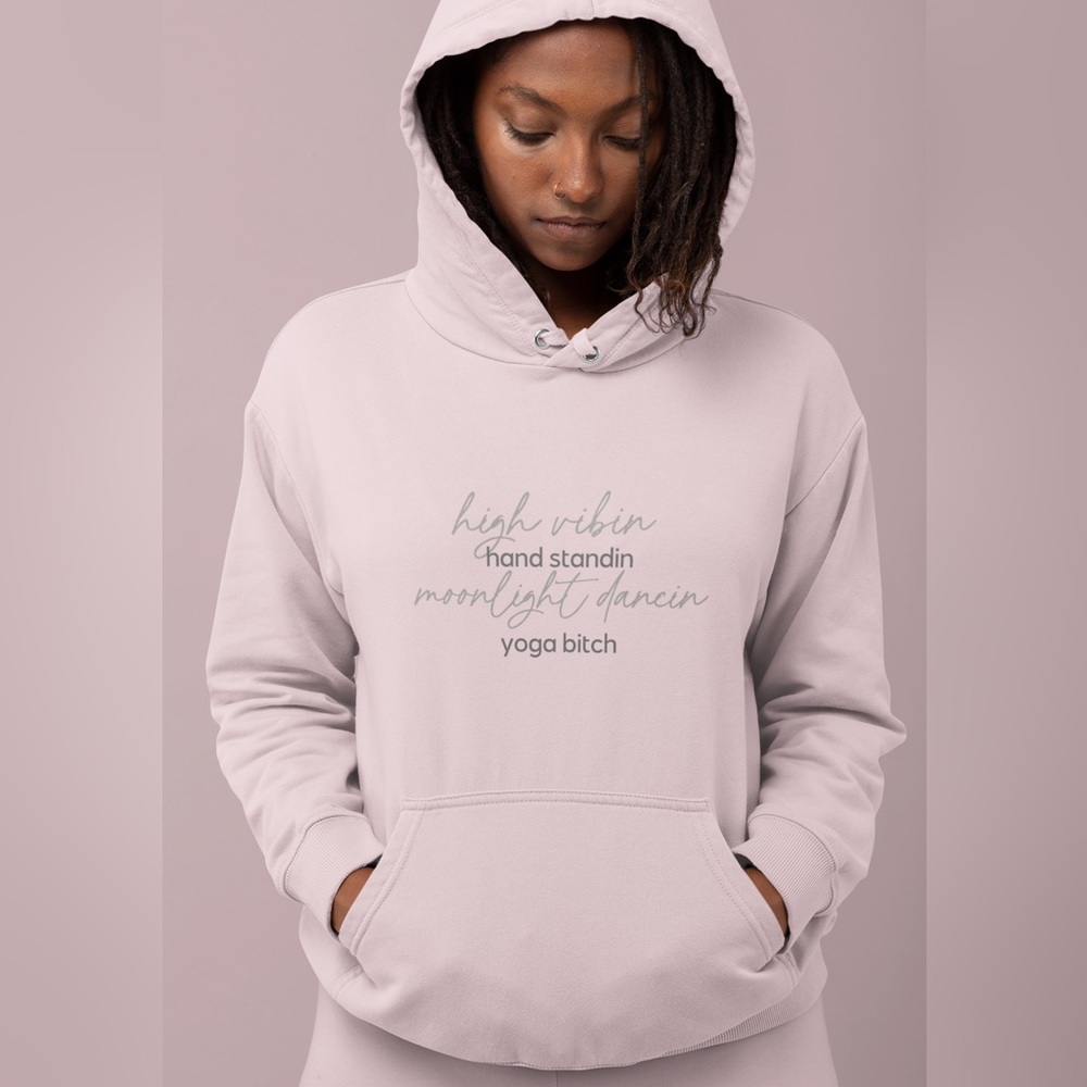 🤍HP🎉 High Vibin Yoga Bitch Embroidered Long Line Loose Fit Fleece Hoodie NWT